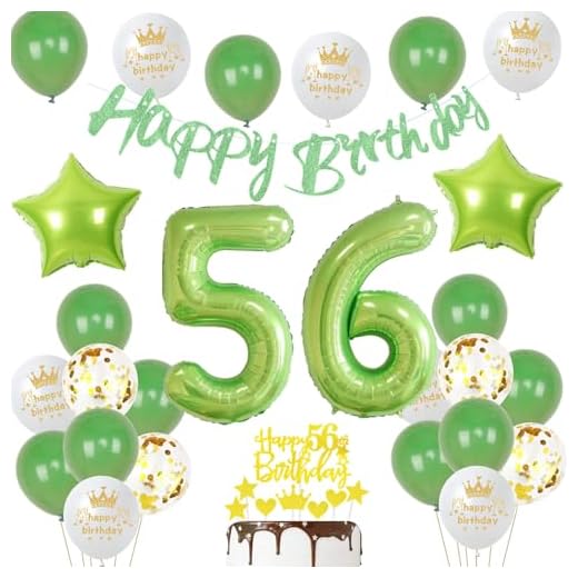 Decoración verde para 56 cumpleaños para hombre y mujer, juego de decoración verde de cumpleaños para 56, globos de color verde gigantes con número 56