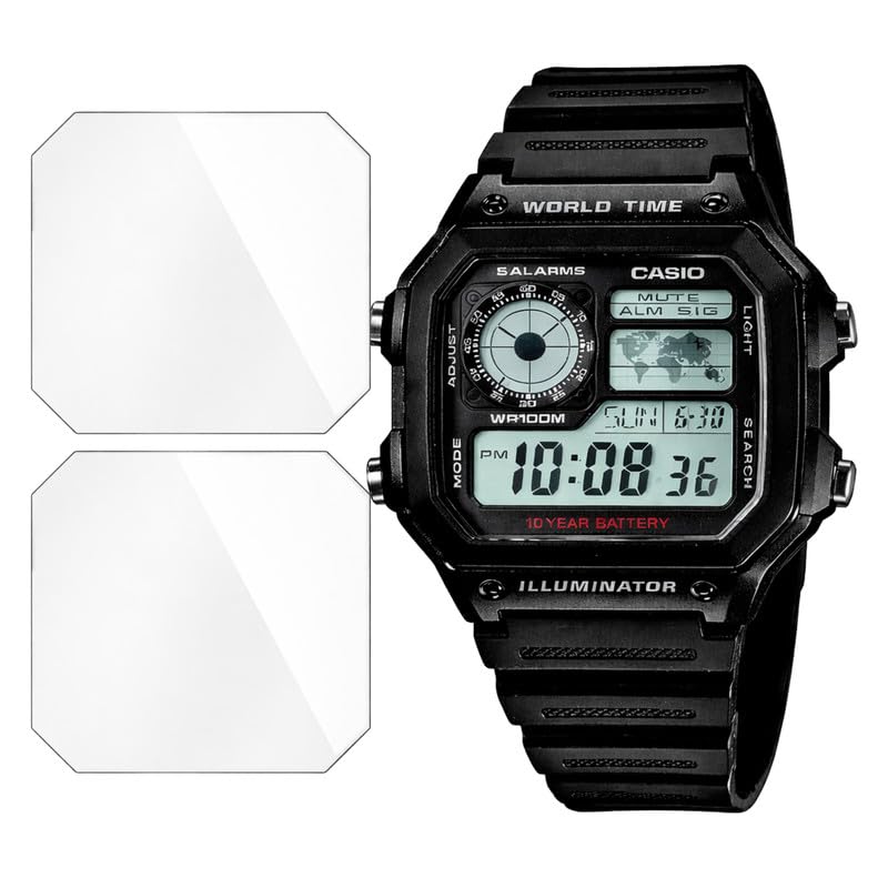 Image of 2 Pack Smartwatch Screen Protector Compatible with Casio Watch AE-1200WH-1AVDF (D097) - Flexible TPU Screen Guard, HD Clear, 9H Scratch Resistant, Bubble Free Installation - Not Tempered Glass