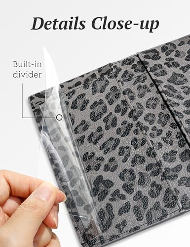 Image of Yarnic Checkbook for Personal Checkbook Holder (Grey Leopard) | Checkbook Covers with Pen Holder & Built-in Clear Plastic Divider for Duplicate Checks