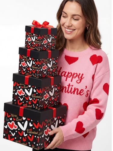 Epakh 4 Pcs Valentines Nesting Gift Boxes with Lids Holiday