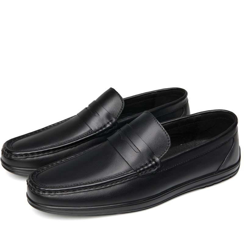 Loafers for Men Round Toe Leather Penny Loafers Anti-Slip Flat Heel Flexible Wedding Slip On2