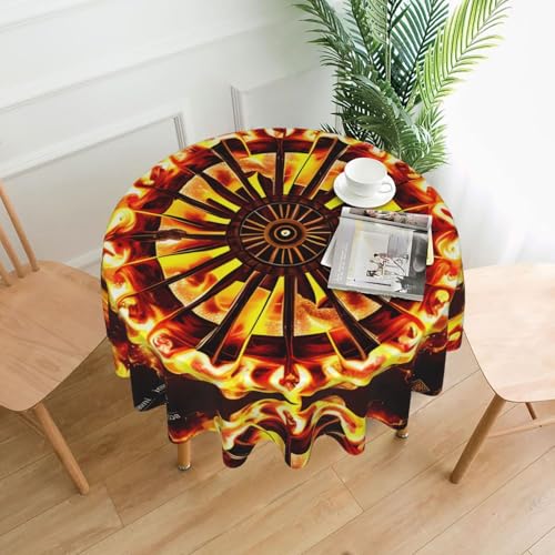 Turning The Flame - Mantel redondo decorativo largo, resistente a las arrugas, resistente a las manchas, impermeable, redondo de 60 pulgadas, tela de poliéster, adecuado para restaurantes, cocinas y