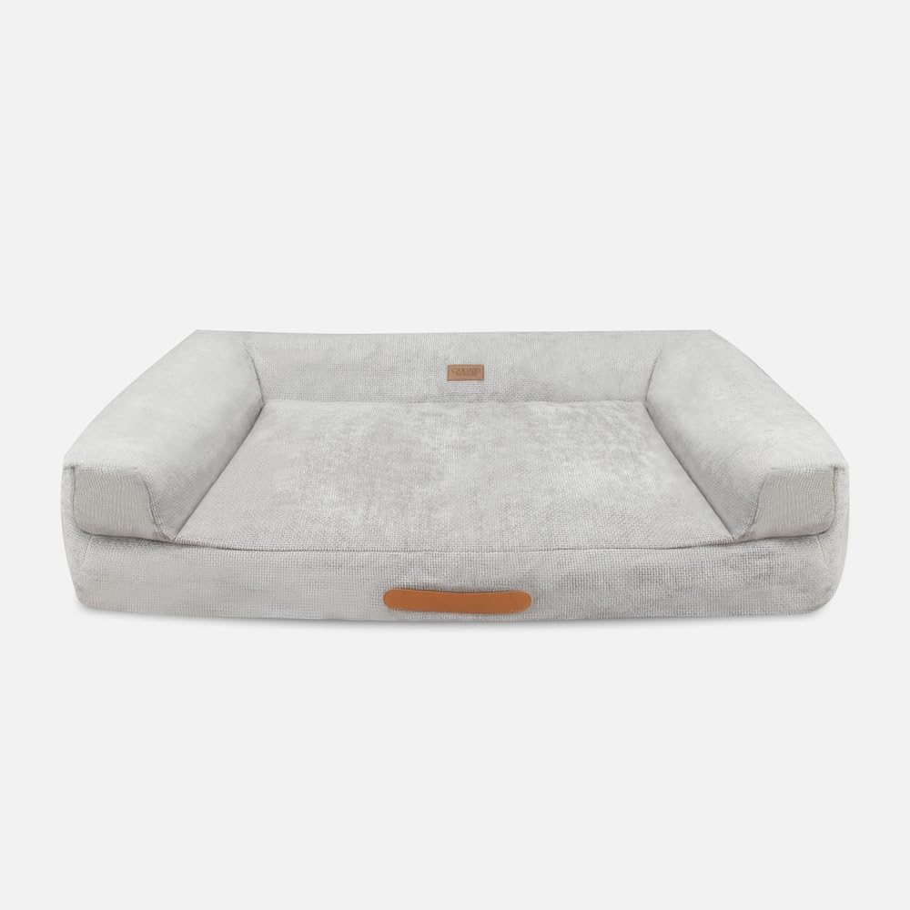 Cama Sofá Lounge para Perros y Gatos Grandes, Cama Acolchada con Laterales Elevados y Asa, 103 x 68 x 22 cm, Gris Mist