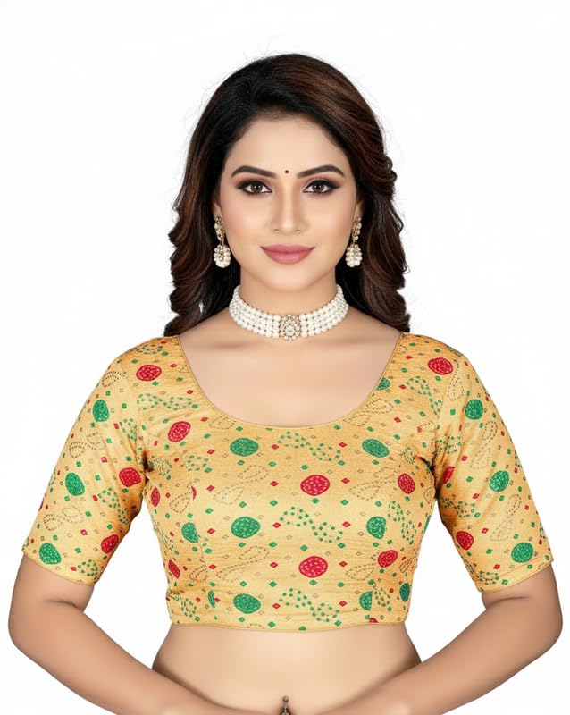 Women’s Printed Round Neck Elasticated Traditional Readymade Blouse-image-37