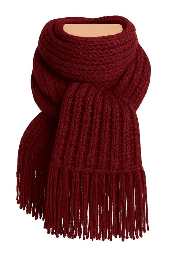 Muffler Scarf Red Ribbed Knit Winter Scarf with Tassels Men & Women Casual Luxurious Premium Checkered Acrylic Woolen Muffler/Scarf/Stole for Winter
