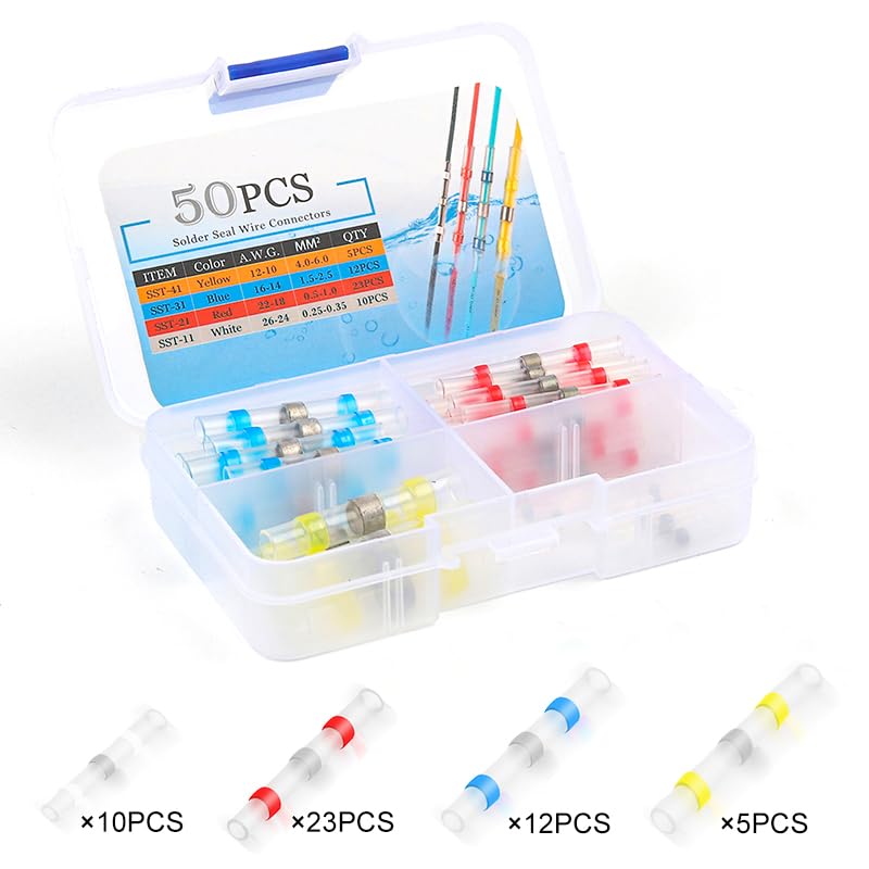 50/100/250PCS Mixed Heat Shrink Terminals Waterproof Solder Sleeve Tube Electrical Wire Insulated Splice Connectors Kit(50PCS)