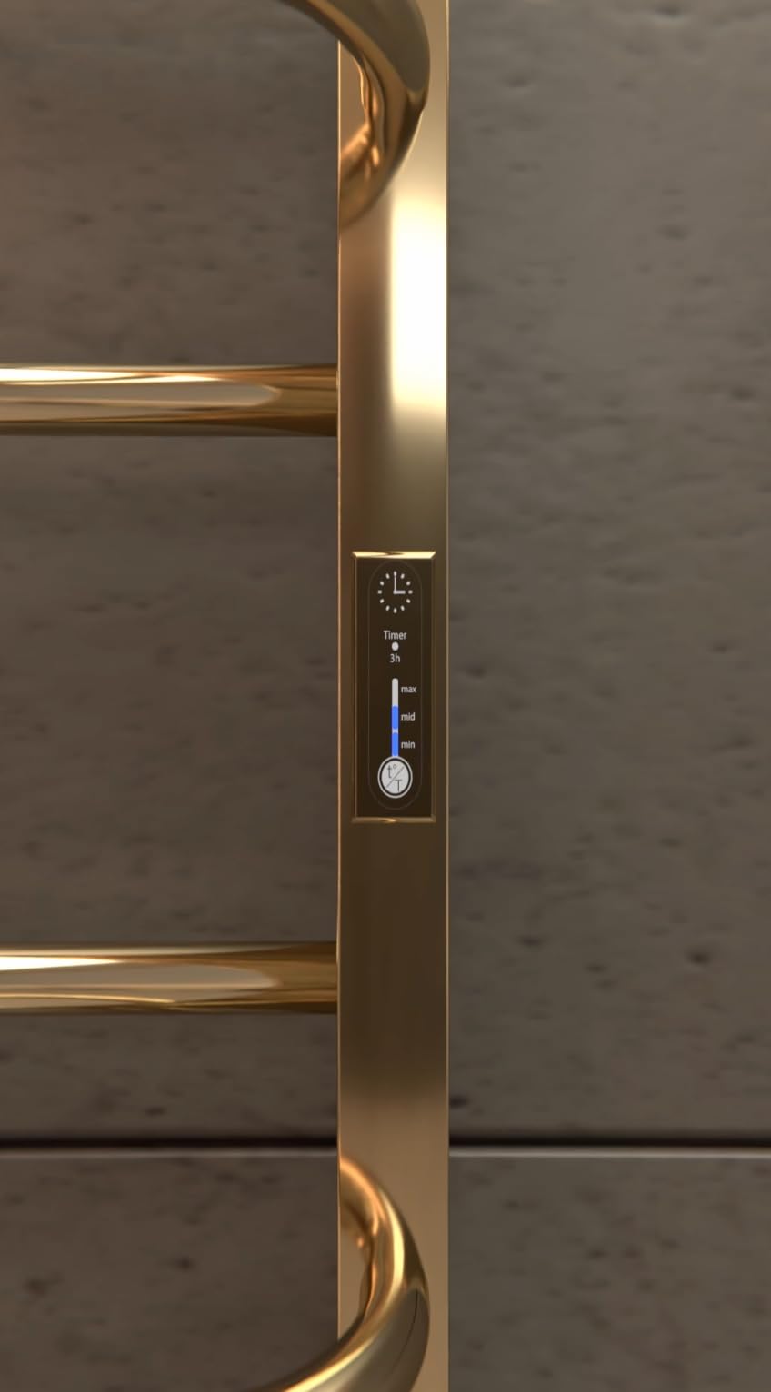 Elna Kompaktowy grzejnik na ręczniki, złoty, elektryczny, 133 W, 805 x 530 mm, stal nierdzewna, grzejnik łazienkowy do małych łazienek, IP44, z termostatem i timerem, montaż na ścianie