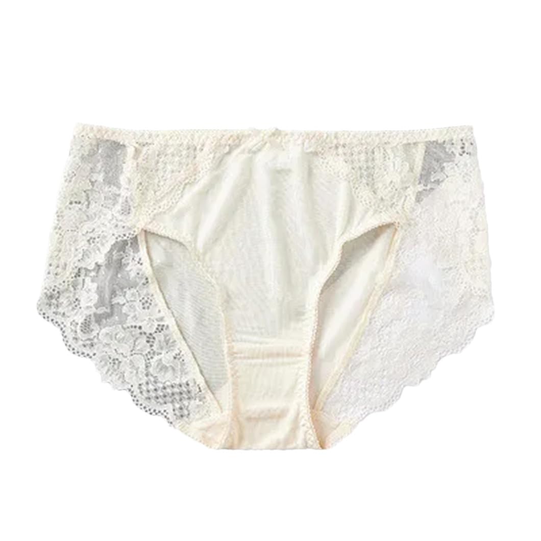 DBFBDTU 2Pcs Silk Underwear For Women Underpants Lady Panties Low Rise Lace Briefs Breathable Lingerie beige M 2pcs