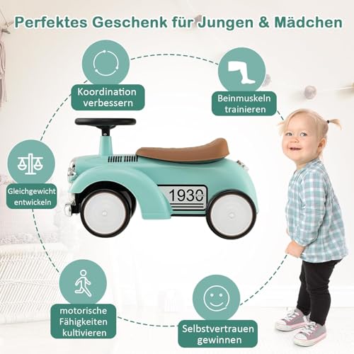 FANTASK Rutschauto mit Stauraum & Kippschutz in Grün, Rutscherfahrzeug, Kinderfahrzeug mit Lenkrad & Sound, Rutscher Kinderauto für Kinder ab 1 Jahr