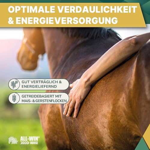 ALL-WIN Horse Meal Deal 15 kg | Haferfreies Pferdemüsli mit Apfel für hohe Schmackhaftigkeit | Reich an Vitamin E & Biotin | Ergänzungsfutter für Vitalität & Glanz