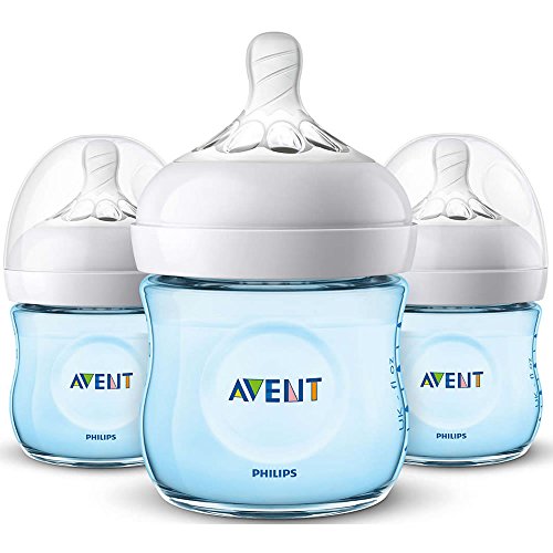 Image of Philips AVENT Natural Baby Bottle, SCF010/39, Blue, 4 Ounce (Pack of 3)