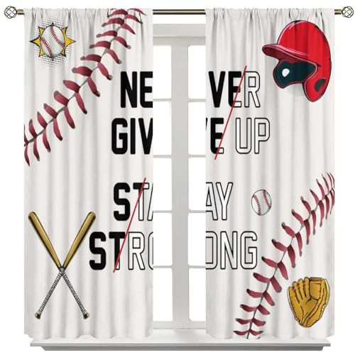 SHElifestyle Boys Sport Baseball Curtains Inspirational Positive Quotes Window Treatments for Bedroom Cool Ball Sport Game Theme Window Drapes for Kids Teens Living Room Playroom W63 X L63