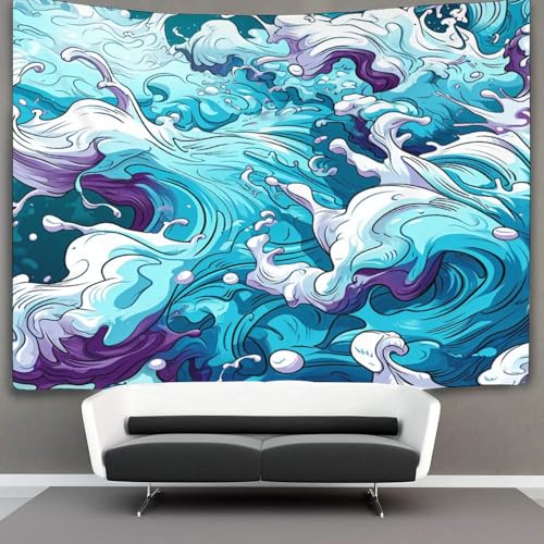 Tapiz de pared grande con estampado 3D de olas para sala de estar 3