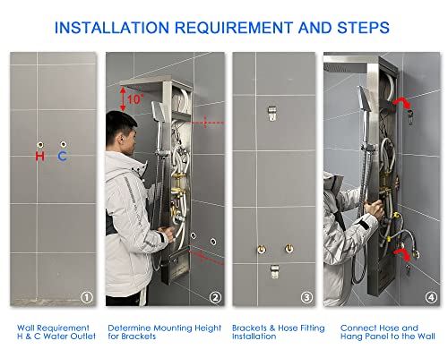 Rovogo Shower Panel Tower With Rainfall Waterfall Shower Head, 5 Body Jets And 3-Function Handheld Shower Head, Stainless Steel Rain Massage System, Wall-Mount Complete Shower Column, Black #TOP5
