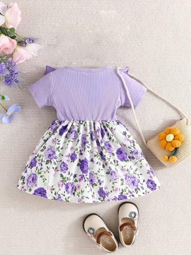 Image of Buy & Try by Dharmikaay Lycra Girl's Floral Printed Frock Dress for Girls Short Frock Baby Princess Wester Dress| Stylish Fancy Kids Clothing for Festival, Birthday, Fashion