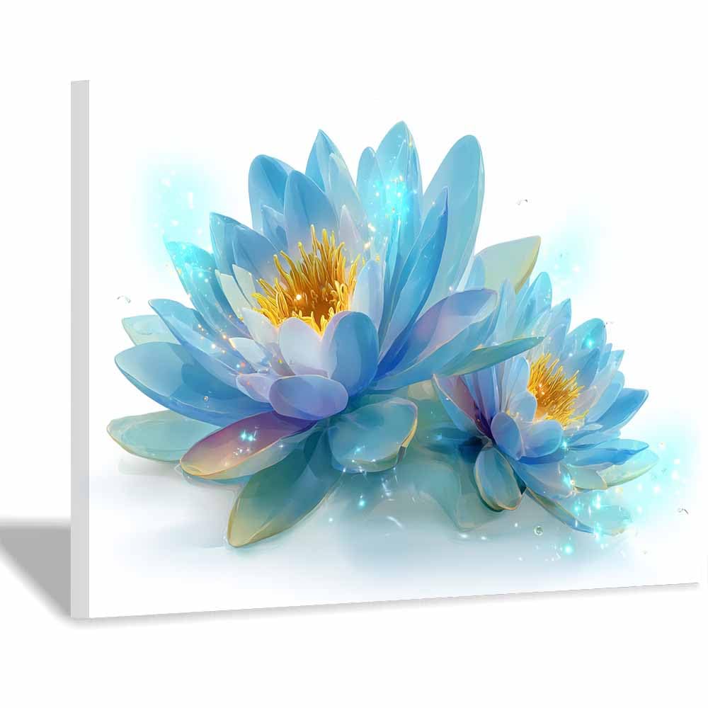 ZAMAEIU Nature Landscape Picture Double Lotuss blossoms Large Modern Scenic Painting, for Living Room Bedroom Bathroom Dinning Room Home Office Wall Decor(blue)-60x90cm Framed