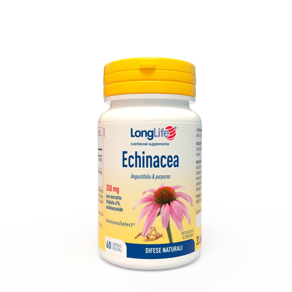 LongLife® Echinacea | estratto titolato al 4% in echinacoside | Con ImmunoSelect® | Naturali difese dell'organismo | Benessere vie respiratorie | Fino a 1 mese di trattamento | Vegano e senza glutine