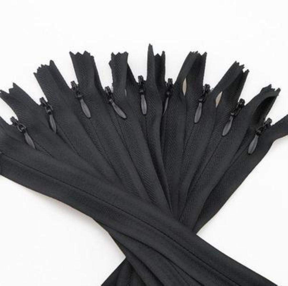 10pcs 6 Inch-26 inch (15cm-65cm) Nylon Coil Zippers for Tailor Sewing Crafts Nylon Zippers Bulk 20 Colors,322 Black,Total Length is 65cm