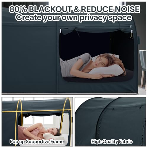 Alvantor Bed Canopy Tents Dream Privacy Space Twin Bunk Bed Sleeping Tents Indoor Pop Up Portable Frame Curtains Breathable Grey Cottage (Mattress Not Included) Reducing Light