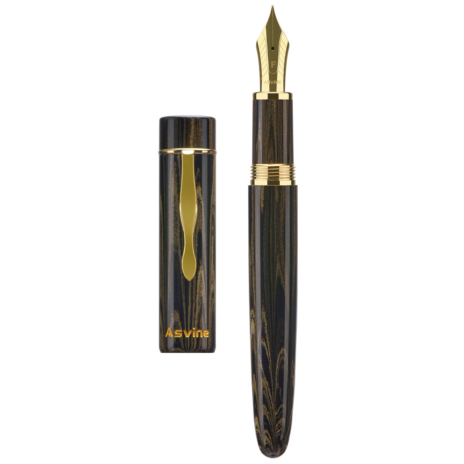 Asvine C2000 Germany Cumberland Ebonite Fountain Pen #8 Fine Nib, Large Handcraft Pen with Converter Pen Box Collection Set- Brown