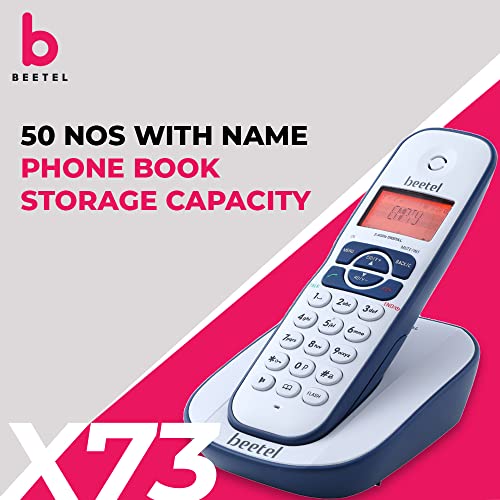 Image of Beetel X73N Cordless 2.4Ghz Cordless Landline Phone with Caller ID Display, 2-Way Speaker Phone with Volume Controls, Auto Answer, Alarm Function, Stylish Design (Blue /White)(X73N)