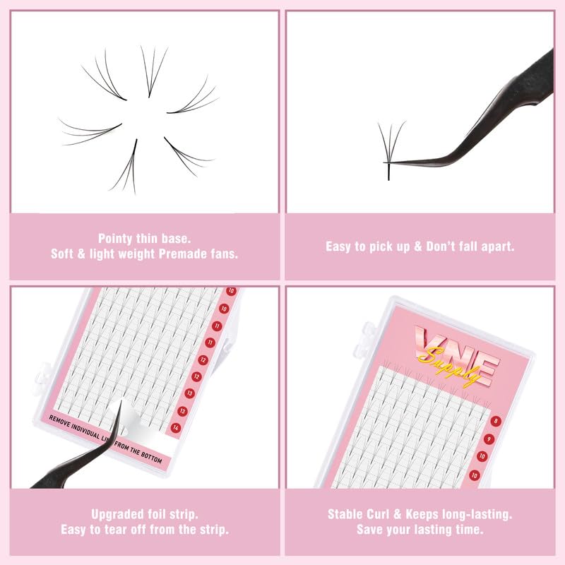 Miniatura 5 de VNE Supply - Extensiones de pestañas de volumen  pestañas de volumen ruso  extensiones de pestañas postizas premium  abanicos de megavolumen promade