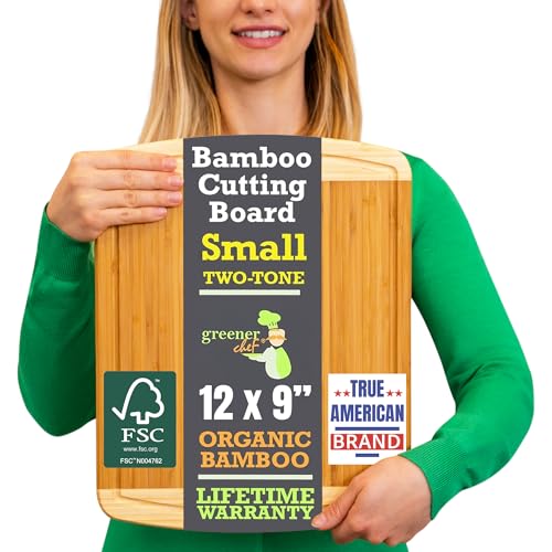 GREENER CHEF 12 Inch Small Bamboo Cutting Board with Lifetime Replacements - Small Wooden Chopping...