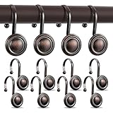 YJNSFT Bronze Shower Curtain Hooks Brown, Decorative Tan Copper Curtain Rod Hooks, Dark Vintage Rustic Farmhouse Curtain Rings (12 Pcs Set)