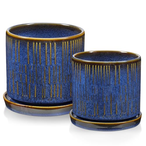 Arborus 2 STK Blumentopf Keramik Blau Übertopf 10+12 cm Pflanztopf...