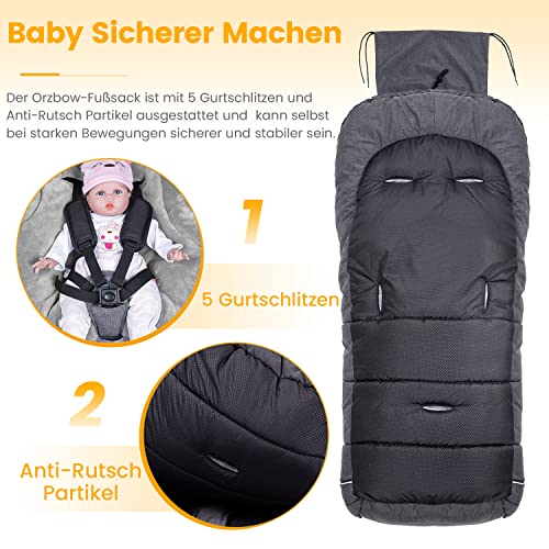 Orzbow Fußsack für Kinderwagen Buggy,Baby Fußsack Schlafsack,Babyfußsack für Babyschale,Winterfußsack mit Reißverschluss Waschbar Passend für Alle Kinderwagen (Dunkelgrau,Groß)
