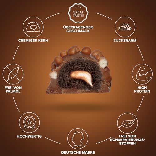 IronMaxx Lava Protein Bar - Caramel Fudge Brownie - 18x40g | High Protein Riegel mit cremigem Kern & Erdnuss-Karamell-Topping | Zuckerarm & ohne Palmöl 5