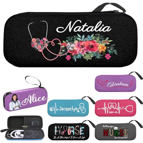Nurses Week Gift Personalized Stethoscope Case Custom Nurse Name Stethoscope Holder Case Customized Name Lightweight Hard Carrying Storage Bag with Pocket for Nurse Doctor Medical Assistant