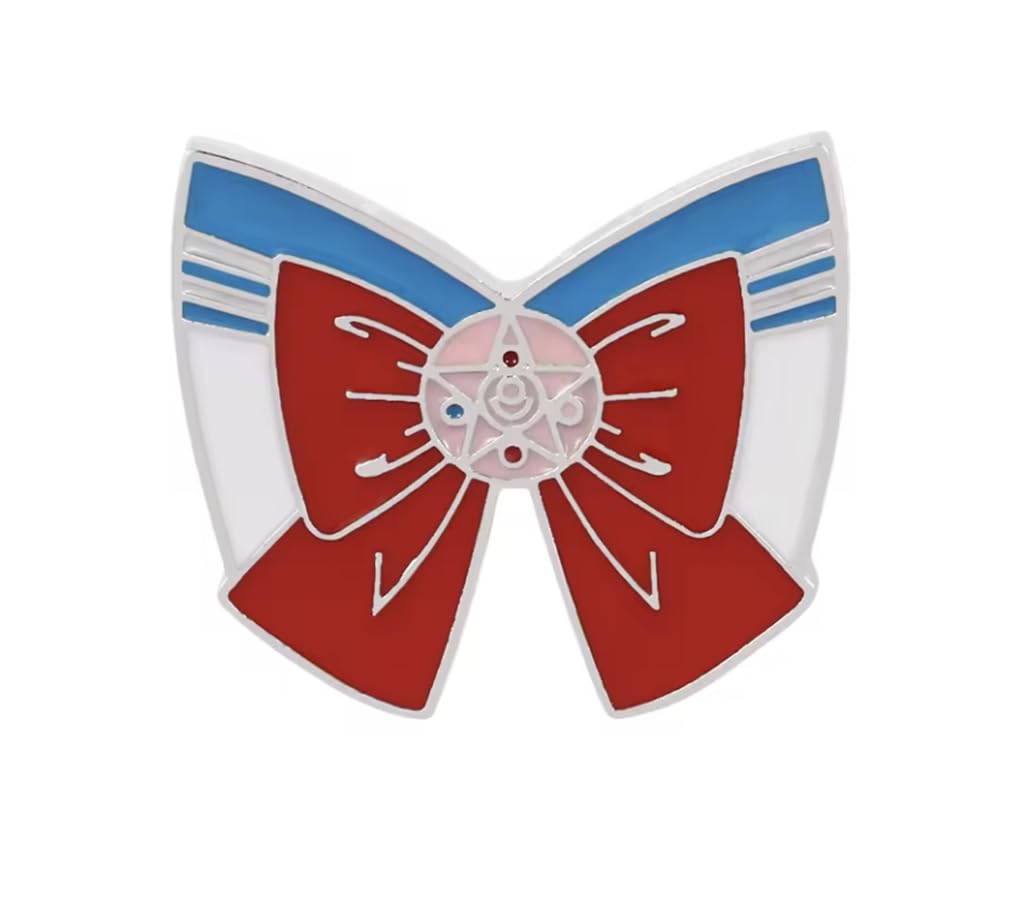 Pin's Sailor Moon, Manga Dessin Animé Vintage Annees 90, Noeud Rouge et Blanc avec Etoile, Epinglette Accessoire pins 2.8 x 2.5 cm