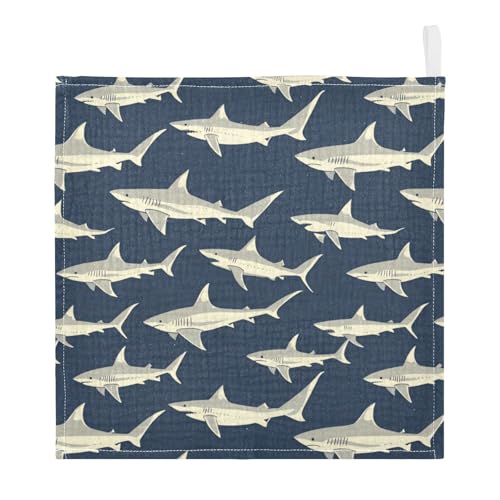 Image of vvfelixl Sharks in Ocean Baby Burp Cloths Baby Muslin Washcloths for Boys Girls Cotton Babys Face Towel for Newborn Infants Soft and Absorbent 11.8 X 11.8 in, 5 Pack