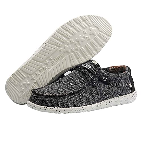 HEYDUDE Men's Wally Sox Black White Size 11 | Men’s Shoes | Men's Lace Up Loafers | Comfortable & Light-Weight
