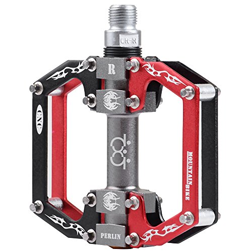 Mtb/Road Bike Pedals Aluminium Alloy Bicycle Pedals Mountain Bike Pedals 9/16" Sealed Bearing Platform For Bmx Mtb Bike (Black Red) #TOP3