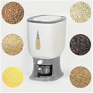 Variety Savings Coutnertop Rice Dispenser – Air Tight Rice Dispenser – Included Measuring Rice Cup & Cleaning Brush – Multipurpose Kitchen Rice Dispenser for Grains Cereal Snacks Nuts & More – 22 lbs - Gray