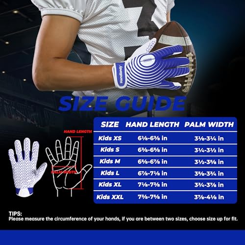 image for HANDLANDY Youth Football Gloves, Sticky Wide Receiver Gloves for Kids,
