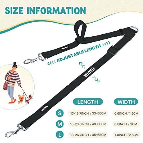 HAPPY HACHI Doppelte Hundeleine,Kein Verheddern 360° Drehbarer Doppelleine für 2 Hunde,Einstellbar Coupler Kein Tangle Nylon Wanderung Leine für Hunde Klein Mittlere und Große Lauftraining (Schwarz-S)