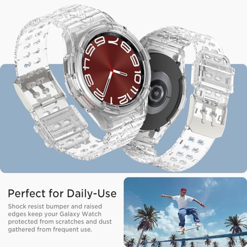 Miimall TPU Strap with Case for Samsung Galaxy Watch 6 Classic 47mm Band, Drop Proof Sport Style Replaceable Strap with Protective Case for Galaxy Watch 6 Classic Band 43mm 47mm Clear