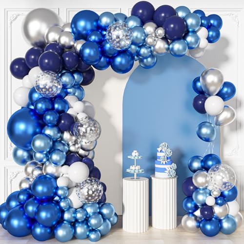 Ouddy Life 156Pcs Blue Silver Balloons Garland Arch Kit Different Size