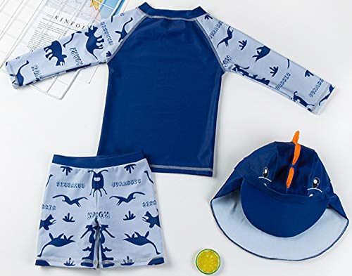 SGMWVB Baby and Toddler Boys' 3-Piece Swimsuit Set Kids Bathing Suit Swimwear with Hat Surfing Suit UPF 50+ FBA (Sunglasses Dinosaur, 2-3T)