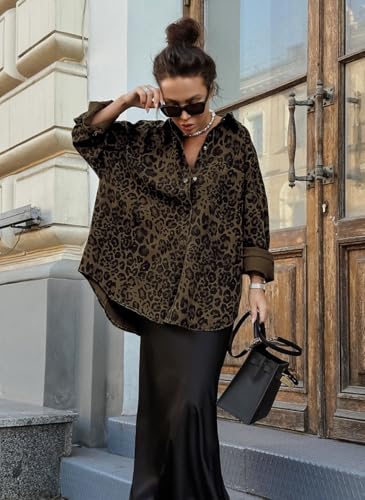 utcoco Womens Fashion Leopard Print Casual Jackets Button Down Shacket Outerwear Fall Outfits for Women 20254