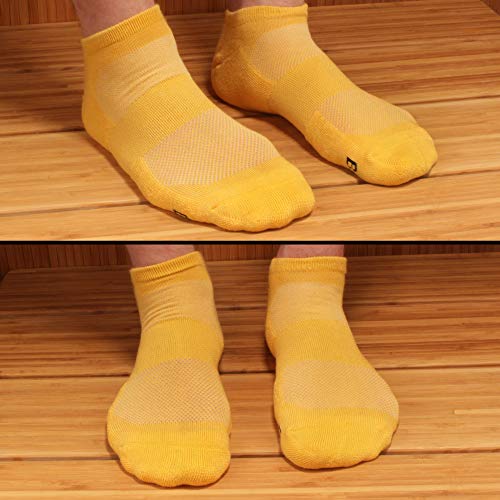 Men's Extra Large Rayon From Bamboo Fiber Colored Sports Superior Wicking Athletic Ankle Socks - Yellow - 4Prs, Size 10-14 #TOP2