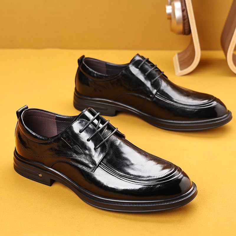 Black Patent Men's Dress Shoes Business Fashion Lace Up Shoe Rebound Shock Absorption Rubber Soft Sole Shoes for Men(D,6)