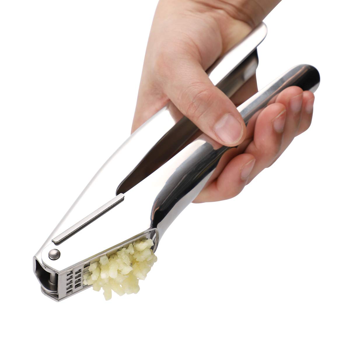 Garlic Press, VEEMOS Garlic Crusher Stainless Steel with Cleaning Brush, Professional Garlic Press for Chef, Restaurant, Home Kitchen, Hotel