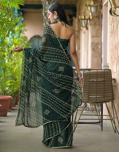 Image of SIRIL Women's Georgette Bandhani Printed Saree With Unstitched Blouse Piece