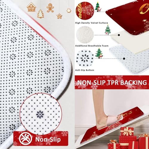 Rideau de douche sapin de Noël vintage et tapis assortis rouge - 4