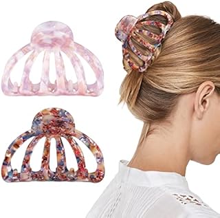 Shinowa Hair Clips, [2-Pack] Bohemian Tortoise Shell Hair Claw Clips Strong Hold Big Hair Jaw Clips for Thick Hair, Hair Accessories for Women Girls, Colorful + Pink