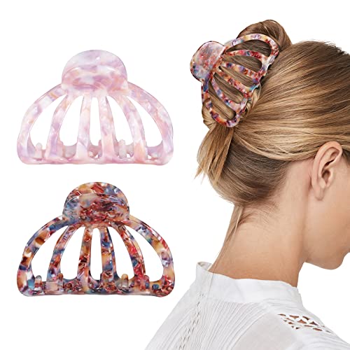 Shinowa Hair Clips, [2-Pack] Bohemian Tortoise Shell Hair Claw Clips Strong Hold Big Hair Jaw Clips For Thick Hair, Hair Accessories For Women Girls, Colorful + Pink #TOP4